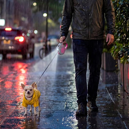 Retractable Dog Leash with USB Rechargeable Flashlight for Night Walks, 16FT Automatic Telescopic Tractor Dog Leash for Small and Medium Dogs, Pink