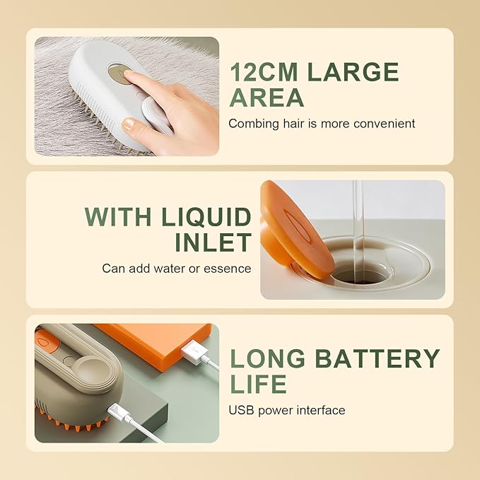 4 in 1 Cat Steam Brush for Shedding, Cat Brush with Steam, Pet Groomer Comb for Massage, Cleaning, Shedding & Combing, Hair Removal Comb for Cats Dogs (White, For short hair)