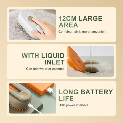 4 in 1 Cat Steam Brush for Shedding, Cat Brush with Steam, Pet Groomer Comb for Massage, Cleaning, Shedding & Combing, Hair Removal Comb for Cats Dogs (White, For short hair)