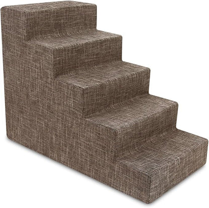 Best Pet Supplies Dog Stairs & Steps - Foam Steps for Small Dogs & Cats, Non-Slip Indoor Balanced Pet Step Support, Dog Ramp, No Assembly, Brown Linen, 5-Step (22.5-inch Height)