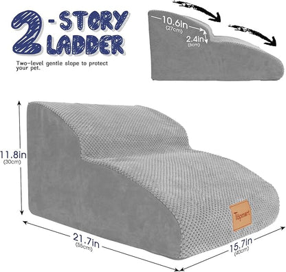 Topmart High Density Extended Foam Dog Ramp&Steps 2 Tiers,11.8" High,Non-Slip Dog Stairs,Soft Foam Pet Ladder with Removable Cover,Best for Injured,Older Cats,Pets with Joint Pain