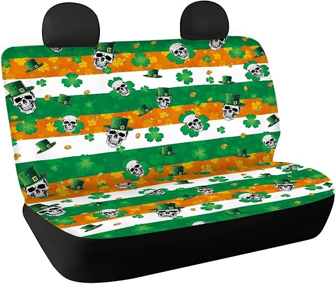 AFPANQZ Skull Saint Patrick Car Back Seat Covers Protector Rear Car Seat Cushion Dust and Scratch Proof Universal Fits Car, Truck, SUV, Van and Patriotic