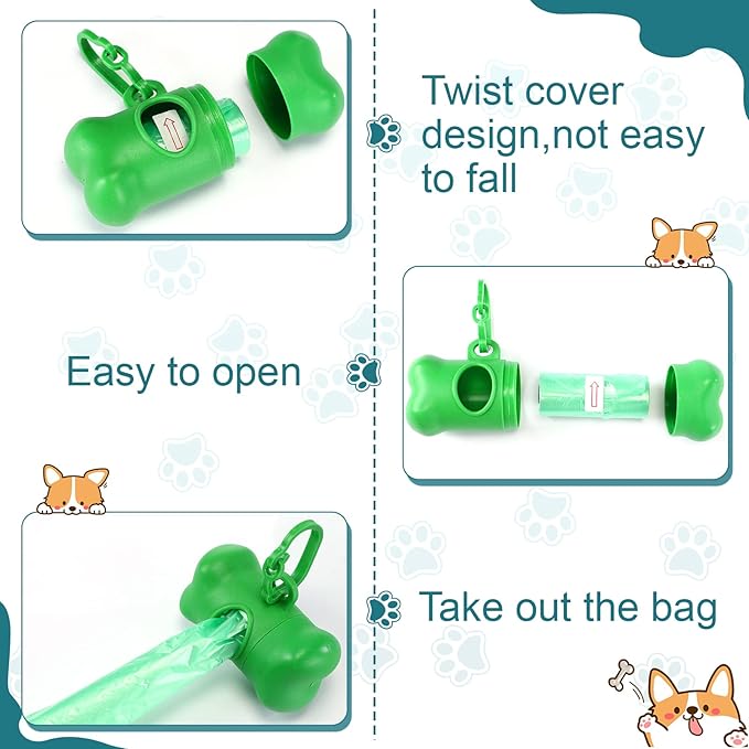 Zhehao Dog Poop Bag Holder Bulk 50 Pack for Leash with Clip, Preloaded Waste Dispenser, Portable Walking Accessories for Hiking Travel Multi Dog Household(Classic,Bone)