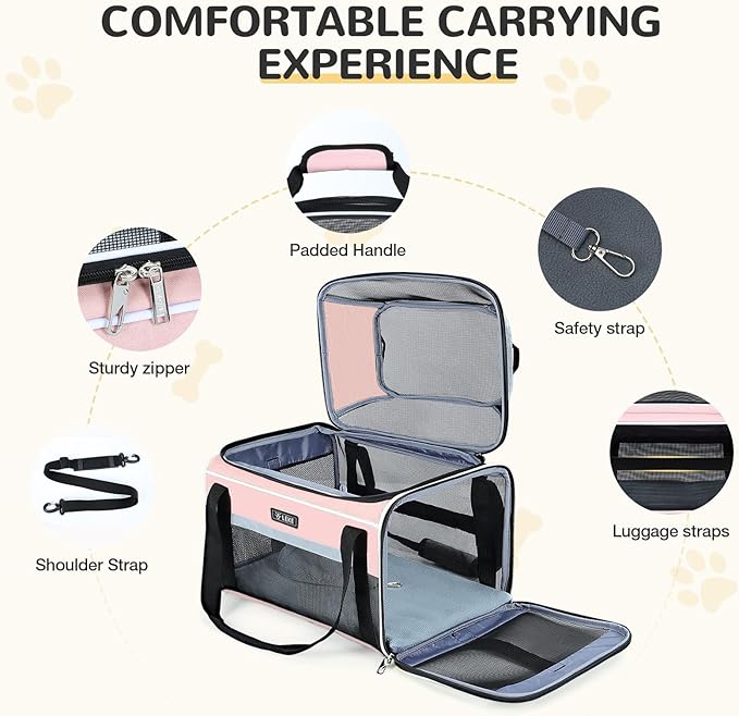 Lekereise Top-Expandable Pet Carrier 18x11x11Inch Delta American United Airline Approved Soft Sided Underseat to 15lbs Travel Carriers for Small Dogs Cats with Locking Safety Zippers Anti-Scratch Mesh