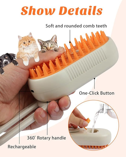 4 in 1 Cat Steam Brush for Shedding, Portable Anti-Static Grooming Comb for Cats & Dogs, Steam Misting Water Brush, Self-Cleaning Pet Hair Remover, Indoor Cat Spray Brushes for Cats & Dogs