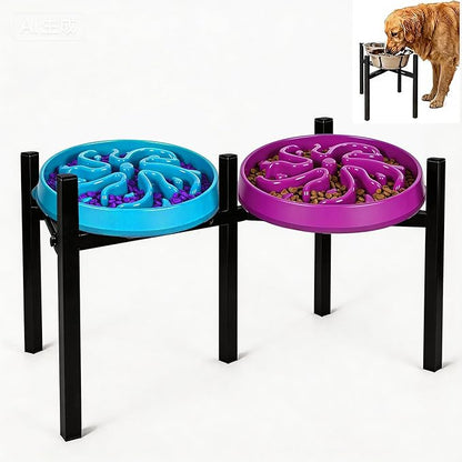 Adjustable Elevated Dog Bowl Stand, Metal Feeder Riser for Large Medium Dogs, Portable Travel Design, Slow Feeder Compatible (Without Bowls)