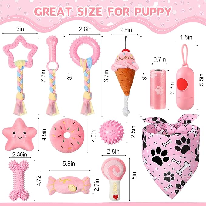 14 Pack Puppy Teething Toys, Chew Toys for Small Dogs Puppy Toys Pink Dog Stuff with Soft Rubber Balls and Colorful Ropes for Small Breed Interactive Accessories(Pink)