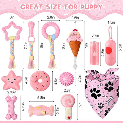 14 Pack Puppy Teething Toys, Chew Toys for Small Dogs Puppy Toys Pink Dog Stuff with Soft Rubber Balls and Colorful Ropes for Small Breed Interactive Accessories(Pink)