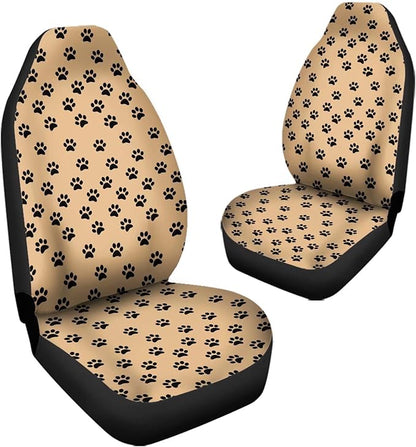 Brown Dog Paw Printed Car Seat Cover only for Front, Waterproof Funny Soft Universal Bucket Seats Cover Protector Fit Most Vehicles