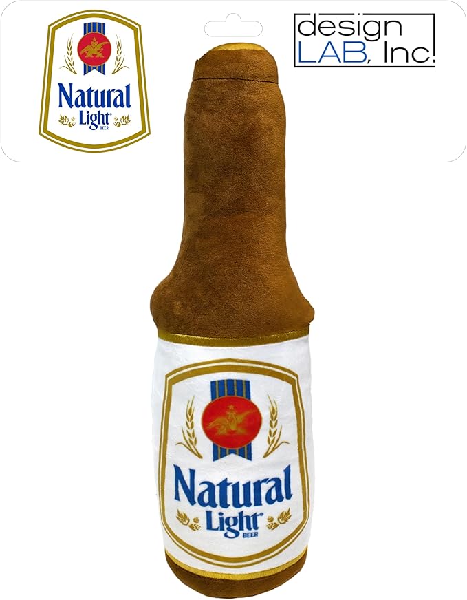 design LAB, Inc. Natural Light Beer Dog Toy | Plush Beer Bottle with Squeaker for Dogs | 17 inch Large Interactive Dog Toys for Fetch, Chewing and Fun