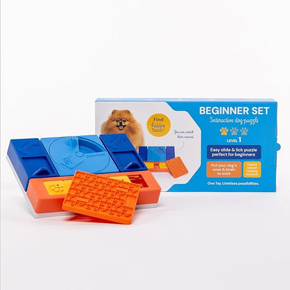 Dog Puzzle Level 1 – Beginner Interactive Dog Toy for Puppy Enrichment and Mental Stimulation – Modular Treat Dispensing Puzzle for Small to Large Dogs – Beginner Set