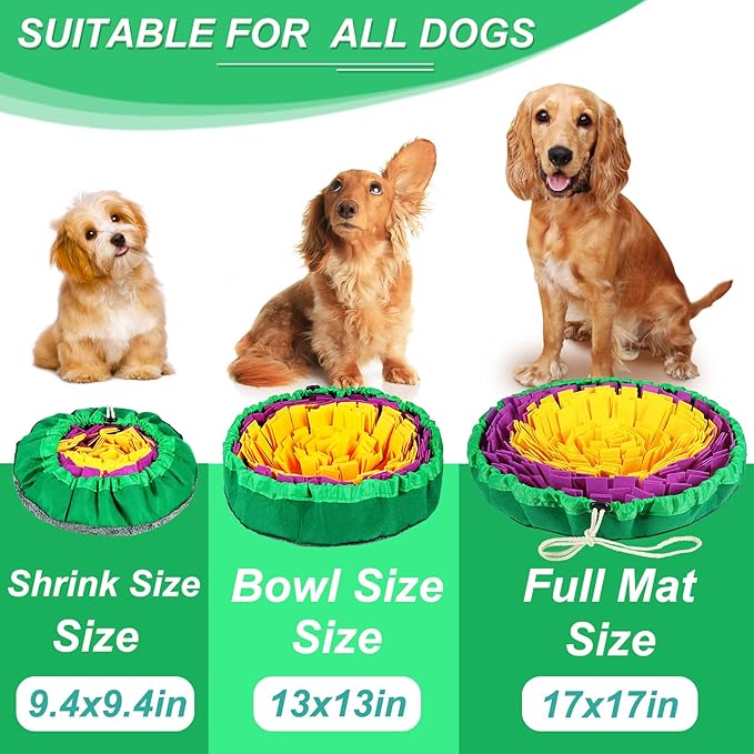 Vivifying Snuffle Mat for Dogs, Enrichment Dog Puzzle Toys for Slow Eating and Keep Busy, Adjustable Sniff Mat Encourages Natural Foraging Skills and Mental Stimulation(Yellow Purple)