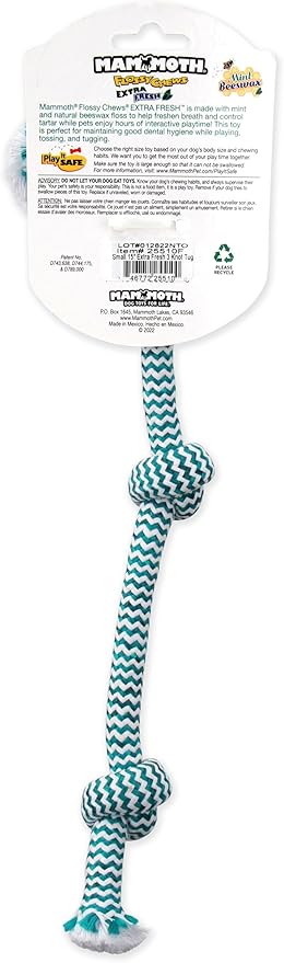 Mammoth Flossy Chews Extra Fresh Rope Tug – Premium Cotton-Poly Yarn with Floss Tug Toy for Dogs – Interactive Dog Rope Toy – Tug Dog Chew Toy for Small Dogs - Small, 15”