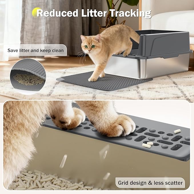 Stainless Steel Cat Litter Box with Lid, High-Sided Metal Litter Pan for Small Cats, Kitty Litter Box, Non-Stick & Odor-Resistant, Anti-Urine Leakage, Easy to Clean, Scoop Included