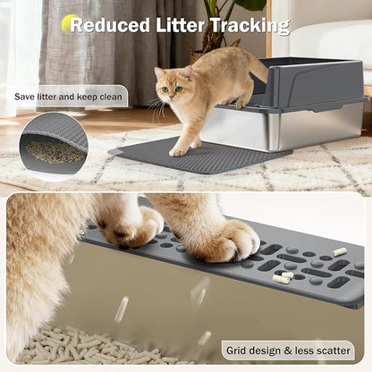 Stainless Steel Cat Litter Box with Lid, High-Sided Metal Litter Pan for Small Cats, Kitty Litter Box, Non-Stick & Odor-Resistant, Anti-Urine Leakage, Easy to Clean, Scoop Included