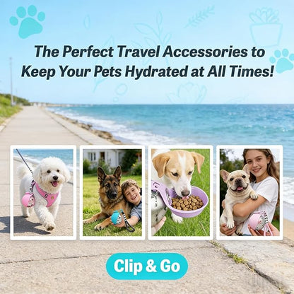 2-in-1 Portable Dog Water Bottle for Small Dogs, 10oz Dog Travel Water Bottle - Leak-Proof & One-Hand Operation, Stainless Steel Bottle & Silicone Bowl for Walking Hiking (Printed Pink)