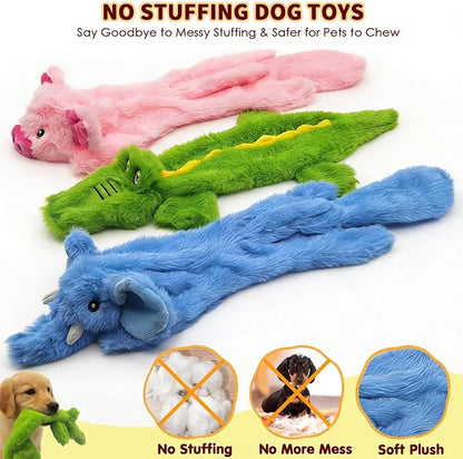 No Stuffing Dog Squeak Toys, 3 Pack Crinkle Dog Toys Plush, Squeaky Puppy Teething Toy for Small Medium Breed & Keep Them Busy