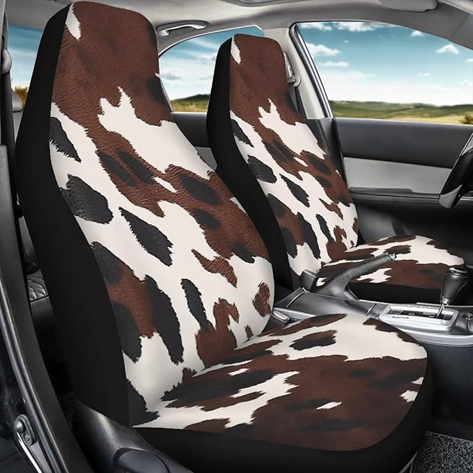 Brown Cow Print Car Front Seat Covers Waterproof Car Seat Cover for Front Seat Set of 2 Removable Automotive Accessories Elastic Fabrics Universal Fit Most Cars,SUV, Trucks