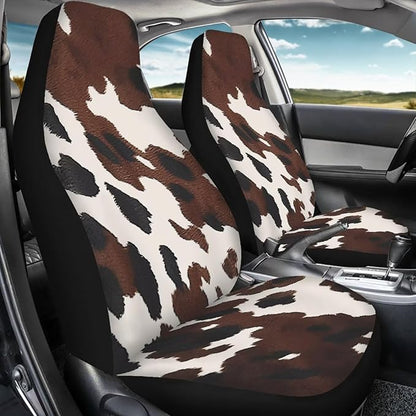 Brown Cow Print Car Front Seat Covers Waterproof Car Seat Cover for Front Seat Set of 2 Removable Automotive Accessories Elastic Fabrics Universal Fit Most Cars,SUV, Trucks