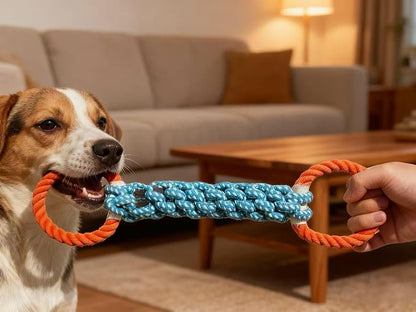 Dog Rope Toy for Large Dogs, Orange & Blue Braided Rope with Round Handles, Durable Dog Chew Toys for Aggressive Chewers, Ideal Big Dog Toys for Tug of War Dog Toy & Teeth Cleaning