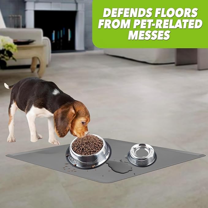 TidyFriend Pet Food Mat 11.5 x 17 Inches – Dog Food Mats - Silicone Non Slip Waterproof Feeding Placemat for Dogs & Cats - Easy to Clean Pet Supplies (Dark Grey)