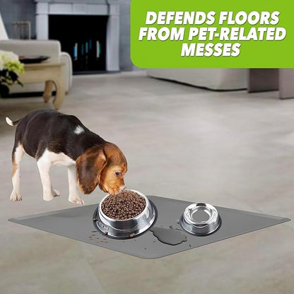 TidyFriend Pet Food Mat 11.5 x 17 Inches – Dog Food Mats - Silicone Non Slip Waterproof Feeding Placemat for Dogs & Cats - Easy to Clean Pet Supplies (Dark Grey)