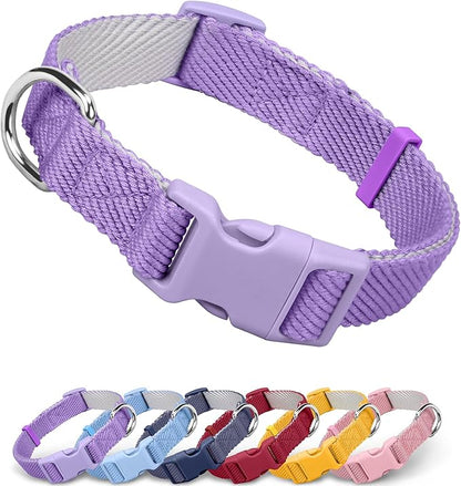 Dynmeow Soft and Breathable Cotton Dog Collar, Durable Adjustable Heavy-Duty Female Girl Pet Collar with Quick-Release Buckle, Lightweight for Sensitive Skin for Large Dogs, Purple, L