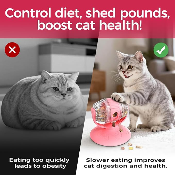 Cats Slow Feeder 4.6" High Cat & Dog Dry Food Dispenser Toy with Wine Barrel Spinner, Treat Dispenser for Boredom & Anxiety Relief, IQ Training for Small/Medium Pets (Pink)