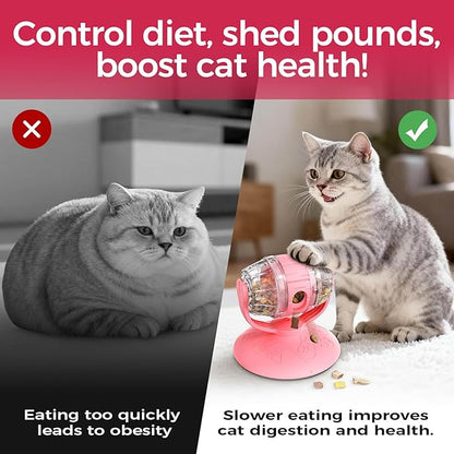 Cats Slow Feeder 4.6" High Cat & Dog Dry Food Dispenser Toy with Wine Barrel Spinner, Treat Dispenser for Boredom & Anxiety Relief, IQ Training for Small/Medium Pets (Pink)