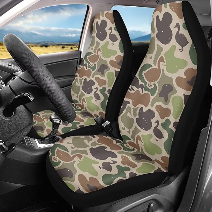 Car Seat Covers Waterproof Breathable Duck Hunter Camo Front Seat Cover Protection Interior Accessories Easy to Install and Clean Universal for Auto Truck Van SUV 2 Pcs