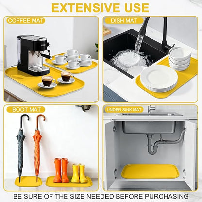 Silicone Pet Food Mat with Raised Edge for Food and Water Bowl, Dog Feeding Mats, Cat Food Trays for Floor Waterproof, Rubber Tray for Dogs and Cats, 22 x 14 x 0.8 Vivid Yellow