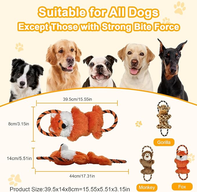 Giraffe Plush Squeaky Dog Toy with Crinkle Paper Puppy Teething Chew Toy Cute Soft Funny Indoor Outdoor Interactive Tug of War Dog Rope Toy for Small Medium Large Dogs Toy Gift 39.5cm/15.55in