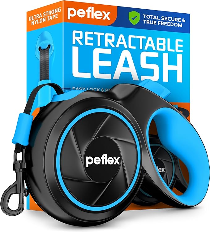 16.4 ft Retractable Dog Leash - Heavy Duty Tape Leash with Strong Nylon Tape - 360° Swivel Control - One-Click Brake & Lock - Ergonomic Non-Slip Grip for Small Medium & Large Dogs up to 100 lbs