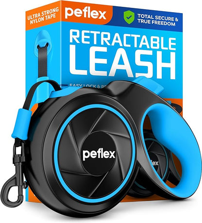 16.4 ft Retractable Dog Leash - Heavy Duty Tape Leash with Strong Nylon Tape - 360° Swivel Control - One-Click Brake & Lock - Ergonomic Non-Slip Grip for Small Medium & Large Dogs up to 100 lbs