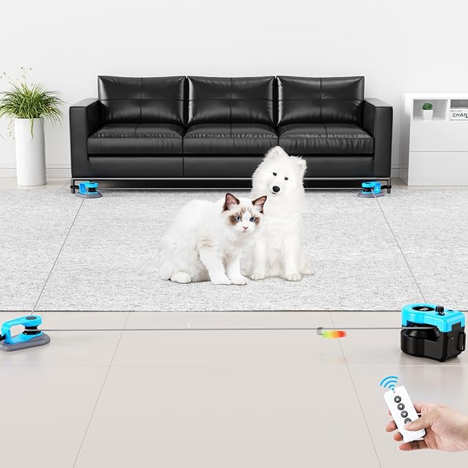 Pet Deluxe Interactive Cat Toy for Indoor Cats, Auto/Remote Control DIY Cat Mouse Hunting Treadmill Keep Bored Kitten Puppy Entertained to Chase, Feather Toy to Exercise-Sky Blue