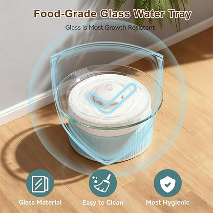 GJEASE Glass Smart Pet Water Fountain,Cat Drinking Water Fountain Bowl No Filter,Battery Operated Filterless Pet Water Fountain