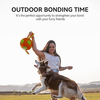 ALL FOR PAWS Dog Ball with Handles, Dog Toy with Squeaker, Interactive Tug of War Ball Toy for Medium and Large Dogs,15.7 x 7.9 x 7.9 Inch
