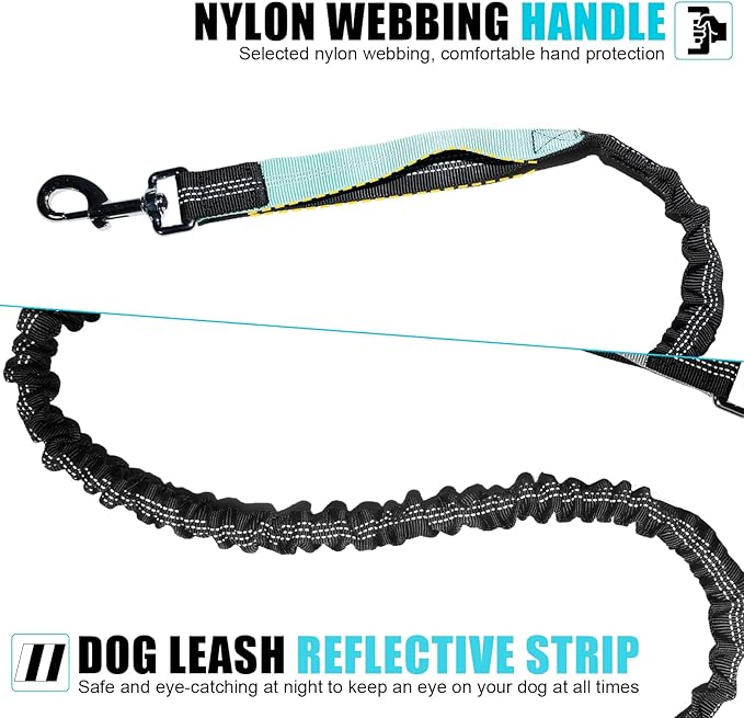 Hands Free Dog Leash with Zipper Pouch, Reflective Retractable Bungee with Double Padded Handles, Adjustable Dog Waist Leash for Running Walking Hiking Jogging Biking(Large, 25-120 lbs)
