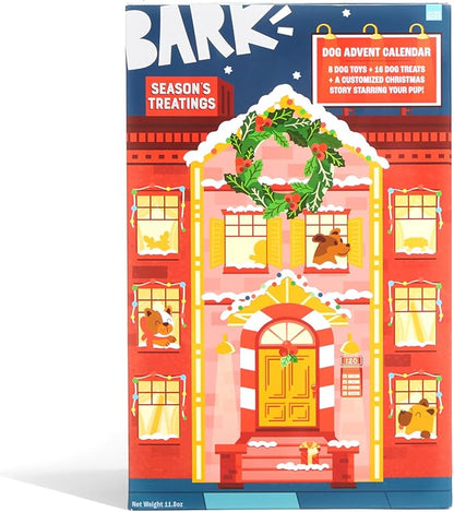 Barkbox Dog Advent Calendar – Holiday Gift Box with 8 Festive Plush Dog Toys & 16 Bakery-Style Treats – Squeaky, Fluffy & Crunchy Surprises for Small to Large Dogs