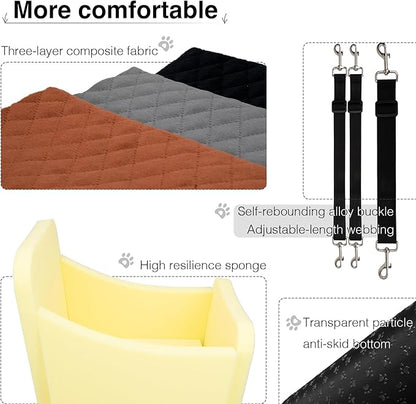 YOUVEE Dog Car Seat for Small/Medium Dog 20lbs 25lbs up to 32 lbs,Fully Detachable and Washable Puppy Booster seat with Storage Pockets,2 Adjustable Safety Belts(Black Outside Brown Inside)