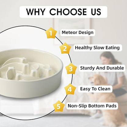 Ceramic Slow Feeder Dog Bowls Large Breed, 2 Cups Slow Eating Dog Bowl, Anti-Gulping Pet Food Bowl Reduce Choking, Heavy Puzzle Maze Design Pet Dishes for Fast Eaters, 8.3 inch - Beige