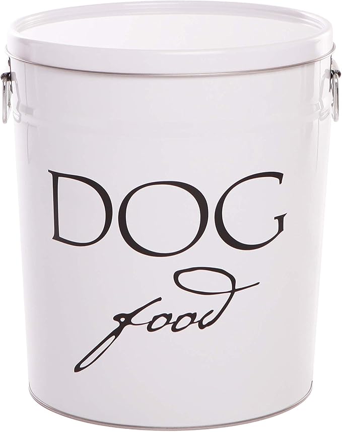 Harry Barker Classic White Dog Food Storage Canister – Small, Airtight Stainless Steel Pet Food Container, Holds Up to 10 lbs Dry Dog Food, Kitchen Counter & Pantry Storage - White