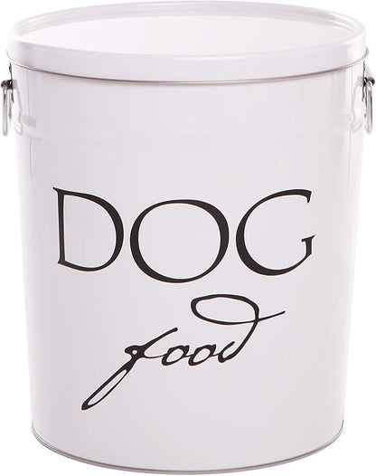 Harry Barker Classic White Dog Food Storage Canister – Small, Airtight Stainless Steel Pet Food Container, Holds Up to 10 lbs Dry Dog Food, Kitchen Counter & Pantry Storage - White