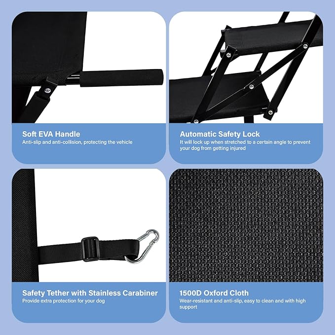 Foldable Dog Stairs for Car SUV Truck, Portable Dog Steps for Large Injured, Pet Ramp with Non-Slip Surface,Suitable for Sofas, Bed, Supports Up to 130 lbs, 5 Steps