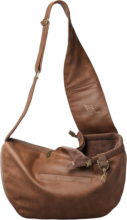 Noah & Paw Dog Sling Carrier for Small Dogs 3-10lb, Dog Sling for Small Dogs and Cats, Dog Carrier with Adjustable Padded Strap, Vegan Leather Lined with Fur, 3X Safety Features, Machine Washable