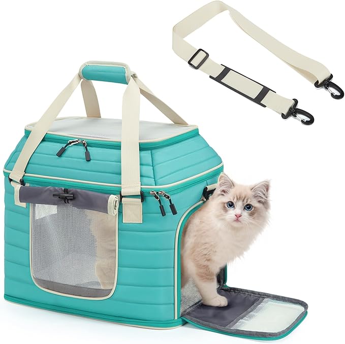 Top-Expandable Pet Carrier: NOBLE DUCK Airline Approved Pet Travel Bag for Cats/Dogs Up to 20 Lbs | Soft-Sided, Multi-Sided Breathable with Anti-Escape Zipper & Privacy Curtain to Reduce Stress