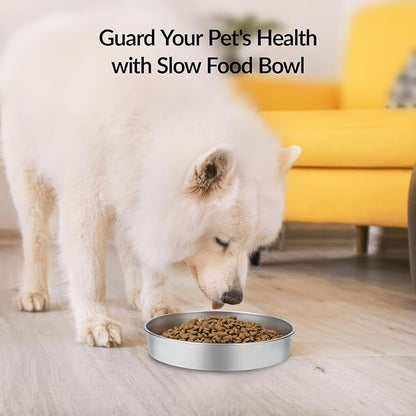 Metal Slow Feeder Dog Bowl, Food Grade Stainless Steel Dog Slow Feed Bowl with Non-Slip Base, 5 Cups Capacity Slowing Eating Pet Dishes Bowls for Puppy, Medium & Large Breed, Hound