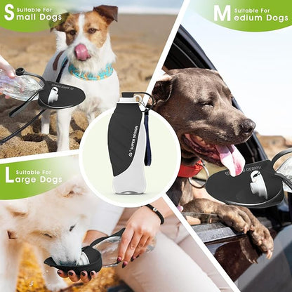 SUPERDESIGN Dog Water Bottle, Portable Dog Water Bottle for Small to Large Dogs, Leak Proof Dog Travel Water Bottle, Small Leaf Travel Water Bowl for Dogs and Dog Walking Accessories (19.6OZ, Black)