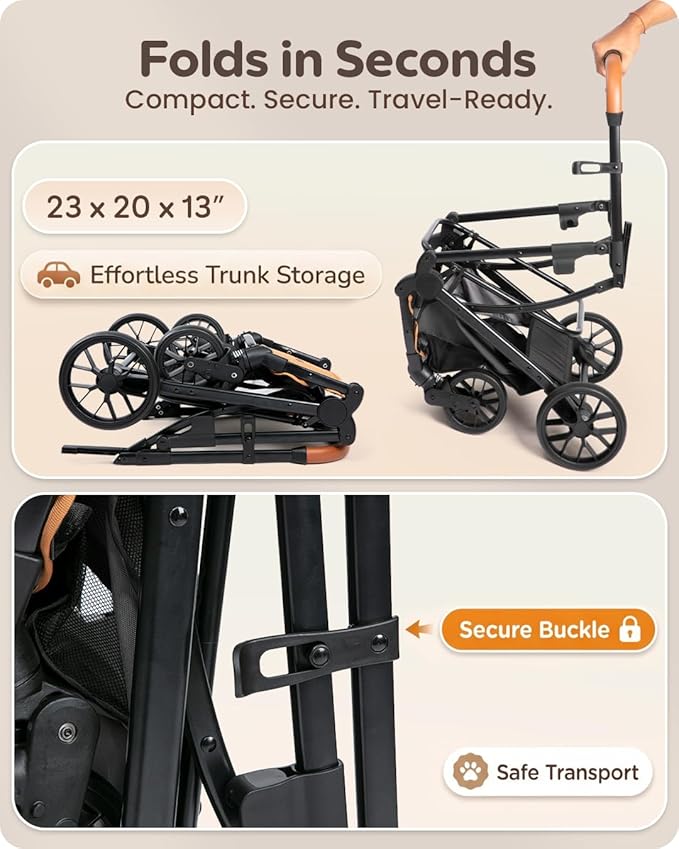 Pet Stroller with Detachable Carrier for Small, Medium Dogs & Cats, Lightweight Foldable Design, Travel-Ready, Compact Storage (Midnight Black)