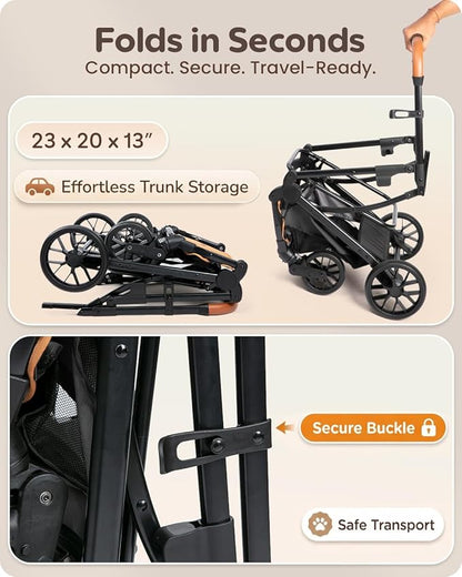 Pet Stroller with Detachable Carrier for Small, Medium Dogs & Cats, Lightweight Foldable Design, Travel-Ready, Compact Storage (Midnight Black)